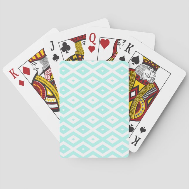 Turquoise and white diamond pattern playing cards (Back)