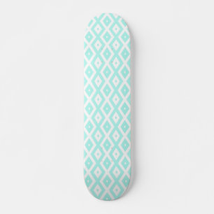 Turquoise and white diamond pattern skateboard
