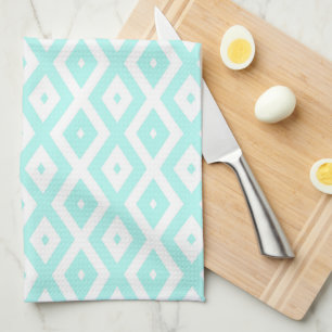 Turquoise and white diamond pattern tea towel