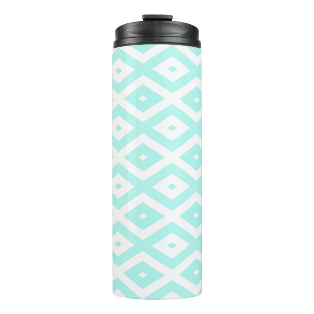 Turquoise and white diamond pattern thermal tumbler (Front)