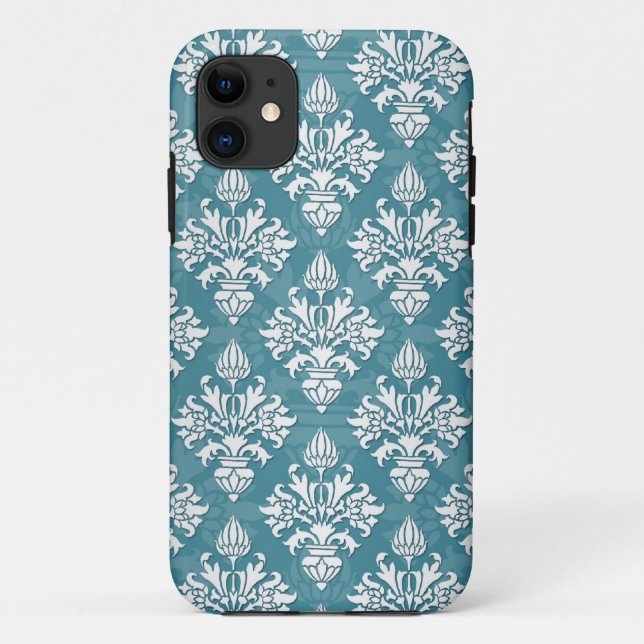 Turquoise and White Floral Damask Pattern Case-Mate iPhone Case (Back)