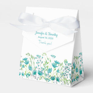 Turquoise And White Floral Personalised Wedding   Favour Box