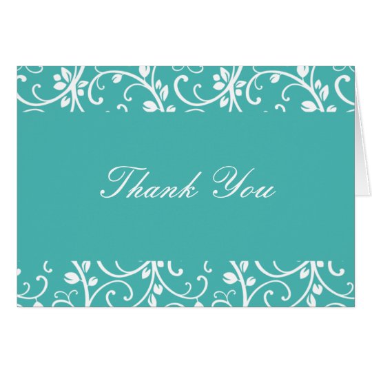 Turquoise and White Floral Vine Thank You Note Card