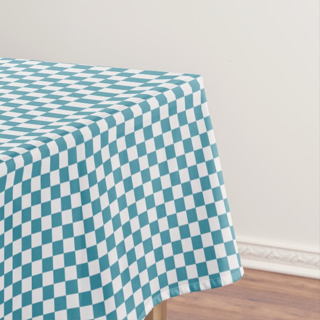 Turquoise And White Gingham Chequered Tablecloth (In Situ)