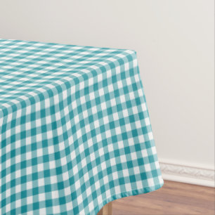 Turquoise and White Gingham Tablecloth
