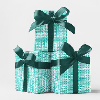 Turquoise and White Greek Key Pattern Wrapping Paper