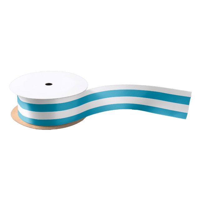 Turquoise and White Horizontal Stripes Satin Ribbon (Spool)