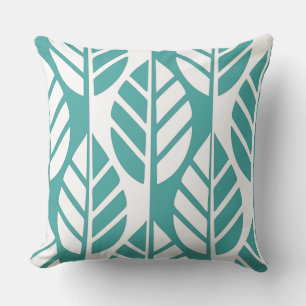 Turquoise and White Leaves Pattern Cushion