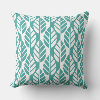 Turquoise and White Leaves Pattern Cushion