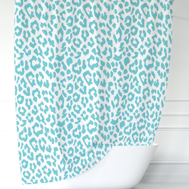 Turquoise and White Leopard Shower Curtain (Creator Uploaded)