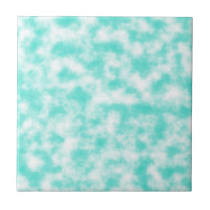 Turquoise and White Marbled Mottled Swirls Clouds Tile