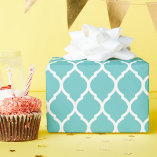 Turquoise and White Moroccan Quatrefoil Wrapping Paper