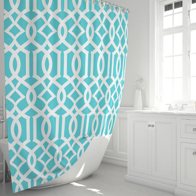 Turquoise and White Moroccan Trellis Pattern Shower Curtain (Creator Uploaded)