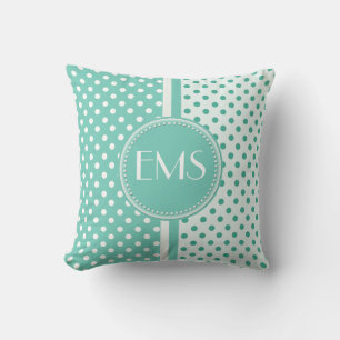 Turquoise and White Polka Dot Monogram Pillow