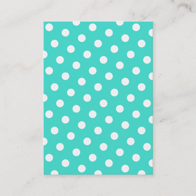 Turquoise and White Polka Dots Business Card (Front)