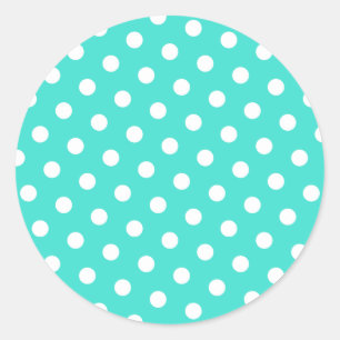 Turquoise and White Polka Dots Classic Round Sticker