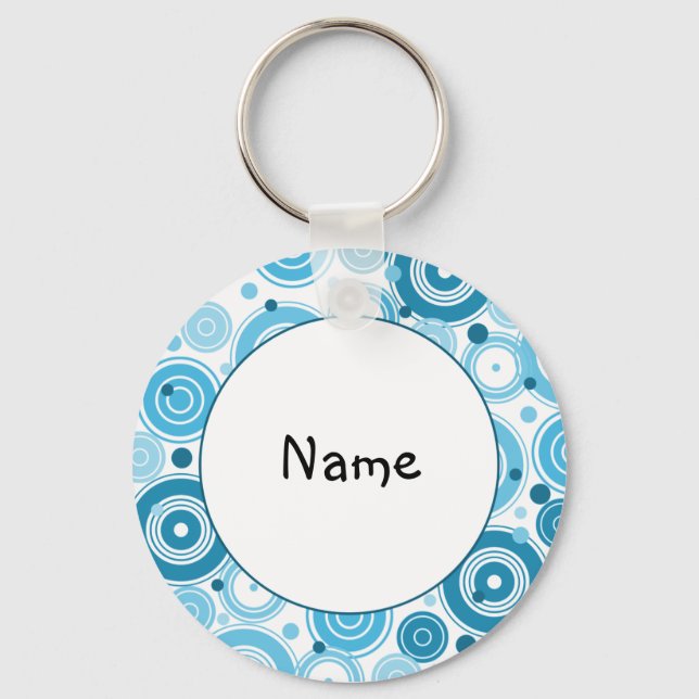 turquoise and white retro design key ring (Front)