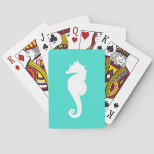 Turquoise and White Seahorse Playing Cards