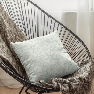 Turquoise and White Starfish Pattern Cushion