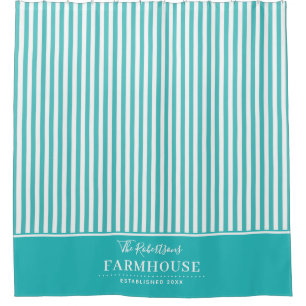 Turquoise and White Striped Shower Curtain