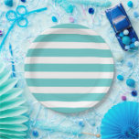 Turquoise and White Stripes Paper Plate<br><div class="desc">Custom designed paper party plates with a chic preppy nautical stripe pattern. Click Customise It to personalise the design with your own text and images to create a unique one of a kind design to match any party decor!</div>
