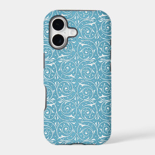 Turquoise and White Swirling Vines Pattern