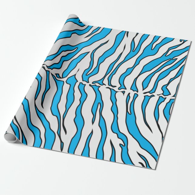 Turquoise And White Tiger Stripes Animal Print Wrapping Paper (Unrolled)