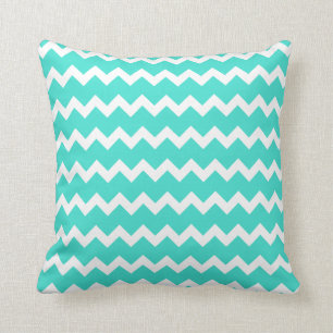 Turquoise and White Zigzag Cushion