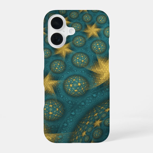 Turquoise and Yellow Abstract Star Pattern iPhone 16 Case (Back)