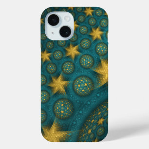 Turquoise and Yellow Abstract Stars Pattern iPhone 15 Case
