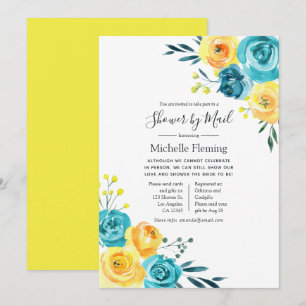 Turquoise and Yellow Bridal or Baby Shower by Mail Invitation
