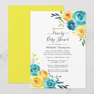 Turquoise and Yellow Floral Drive By Shower Invitation