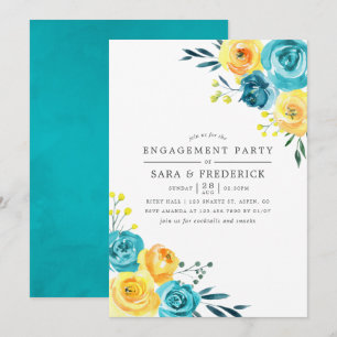 Turquoise and Yellow Floral Engagement Party Invitation