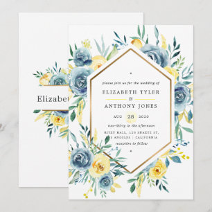 Turquoise and Yellow Floral Wedding Invitation