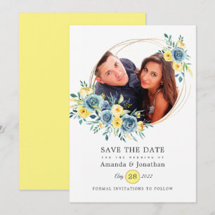 Turquoise and Yellow Floral Wedding Photo Save The Date