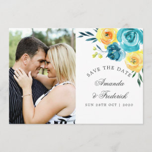 Turquoise and Yellow Floral Wedding Save the Date