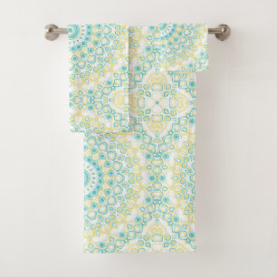 Turquoise and Yellow Summer Mandala Design Bath Towel Set