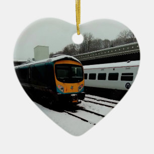 Turquoise and yellow train ceramic tree decoration