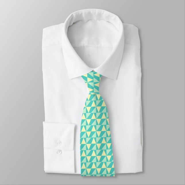 Turquoise and Yellow Triangular Shapes. Mens Tie (Tied)
