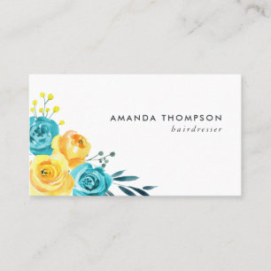 Turquoise and Yellow Watercolor Floral Business Card