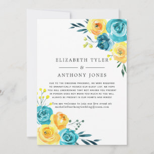 Turquoise and Yellow Wedding Reduced Guest List Announcement