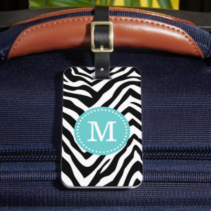 Turquoise and Zebra Print Custom Monogram Luggage Tag