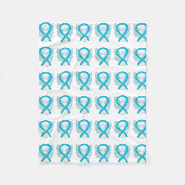 Turquoise Angel Awareness Ribbon Soft Blankets (Front)