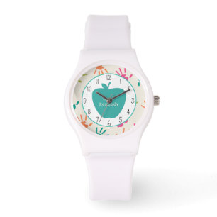 Turquoise Apple Colourful Handprints Teacher Watch