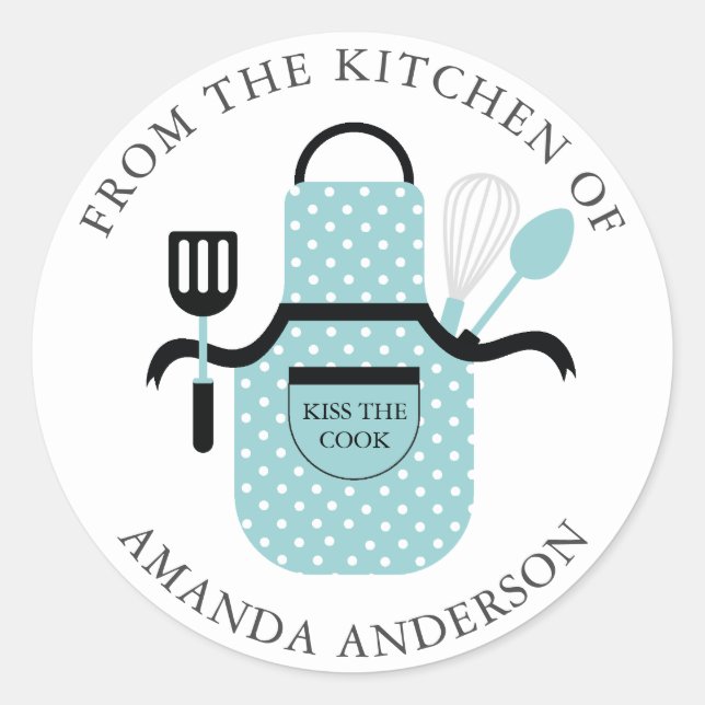 Turquoise Apron Kiss the Cook From the Kitchen of Classic Round Sticker (Front)