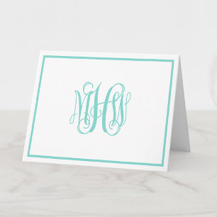 Turquoise Aq 3 Init Vine Script Monogram DIY BG FR Thank You Card