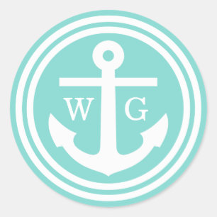 Turquoise Aqua Anchor Wedding Seals Favour Tags