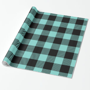 Turquoise Aqua Black Huge Buffalo Plaid Lumberjack Wrapping Paper