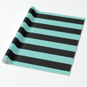 Turquoise Aqua Black XL Stripes Pattern V Wrapping Paper