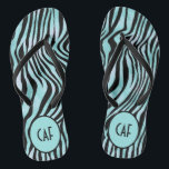Turquoise Aqua Black Zebra Animal Print Monogram Flip Flops<br><div class="desc">Turquoise and black zebra print monogrammed flip flops for her. Great for the warmer months,  beaches,  weddings,  pools,  everyday wear,  bridesmaids,  brides</div>